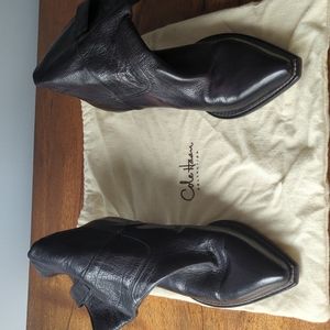 Cole Haan Black/Blue Mid Calf Leather Cowboy Boot 7.5